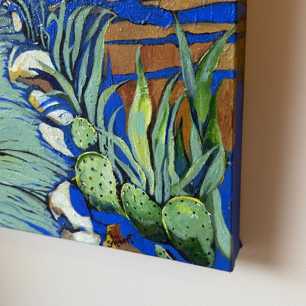 Original Acrylic Painting, Vibrant Blue and Green Home, 16x20” Wall Art - Picture 4 of 9